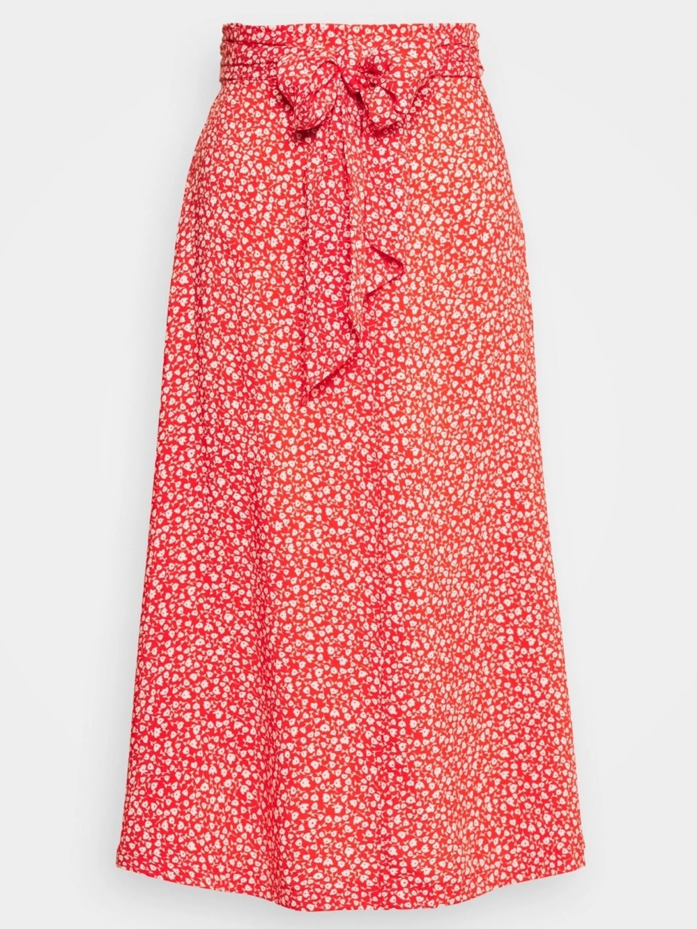 Monki Red A-line Midi Skirt w. White Ditsy Floral Print NEW - Size M